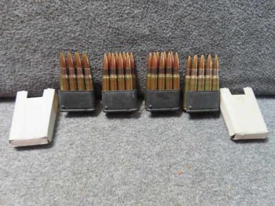 32 ROUNDS & (4) M1 GARAND EN BLOC CLIPS OF 30/06 AMMO-CLEAN