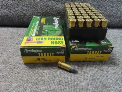 2 BOXES 100 ROUNDS REMINGTON TARGET .38 SMITH & WESSON CALIBER AMMUNITION