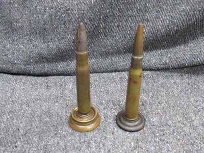 2-ORIGINAL WWII ERA.50 CALIBER TRENCH ART CARTRIDGE DECORATIONS FOR DISPLAY