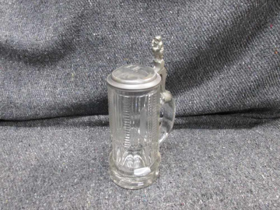 NICE CUT GLASS STEIN WITH MONOGRAMED GLASS/METAL LID & LITTLE MAN