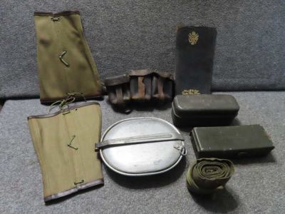 WWI US ARMY AND GERMAN AMMO POUCH-MESS KIT-LEGGINGS-MEAT TIN-PUTTEE