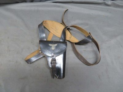 WWII ERA BLACK LEATHER SHOULDER HOLSTER W/ GERMAN REICHSPOST EAGLE