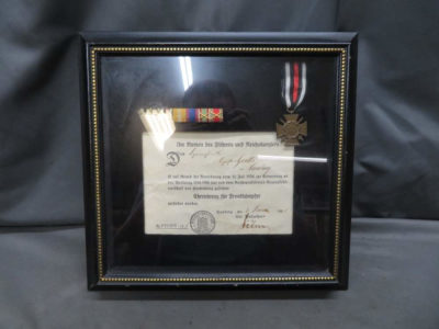 PRE WWII GERMAN 1914-1918 HONOR CROSS W/ SWORDS-W/ CERTIFICATE & RIBBON BAR