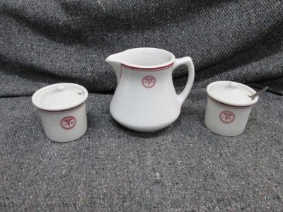 3 PIECES VINTAGE 1930'S-1950'S U.S. ARMY MEDICAL CORPS MESS CREAMER, SUGARS