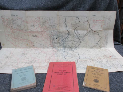 4 PIECES WWI MAP OF FRANCE, RIFLE HANDBOOK, OFFENSIVE COMBAT, INFANTRY