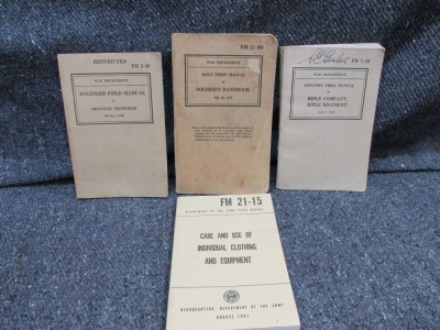 LOT OF 1941, 1942, 1943 AND 1961 U.S. ARMY MANUALS; RIFLE, ENGINEER & MORE