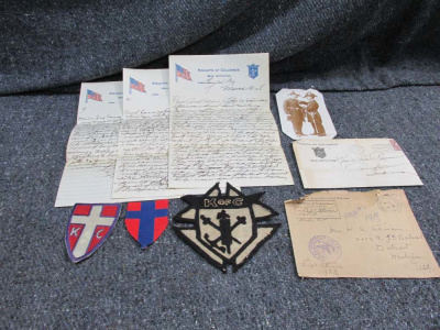LOT OF WWI KNIGHTS OF COLUMBUS "WAR ACTIVITIES" LETTERS, ENVELOPES, PATCHES