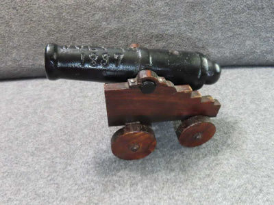 ANTIQUE CAST IRON .75 CALIBER CANNON MARKED "JULY 4th 1897" ON BARREL
