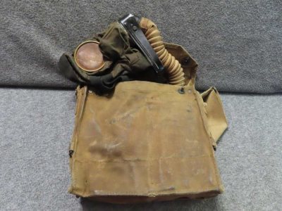 WWI US ARMY GAS MASK WITH CARRIER THAT HAS NAME AND UNIT ON THE FRONT