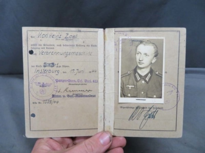 WWII GERMAN ARMY DRIVER’S LICENSE W/ GREAT PHOTO-DATED 1944