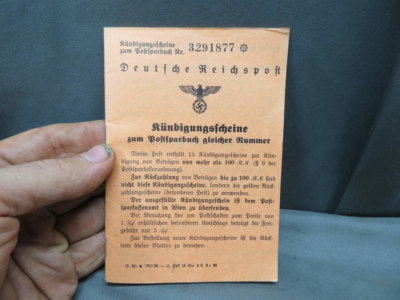 WWII GERMAN POSTAL SAVINGS CANCELLATION NOTICE BOOKLET