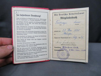 WWII GERMAN DAF DEUTSCHES ARBEITSFRONT DUES / ID BOOKLET