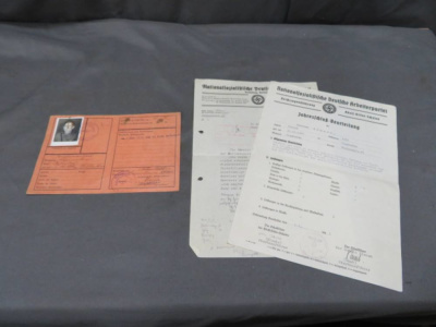 WWII GERMAN SA STORM TROOPER ID CARD W/ 2 NSDAP DOCUMENTS-1939-SCARCE