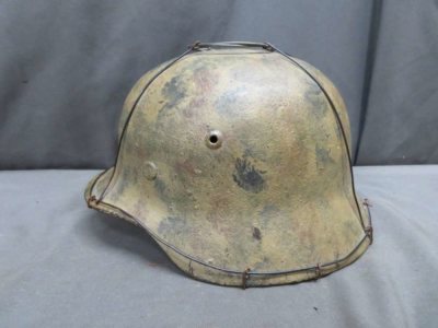 WWII GERMAN M35 HELMET W/ CAMO PAINT & WIRE