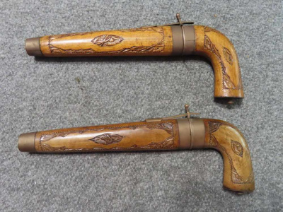 SOUTHEAST ASIAN, WOODEN HANDLE CARVING SET WITH KNIFE/SKEWER