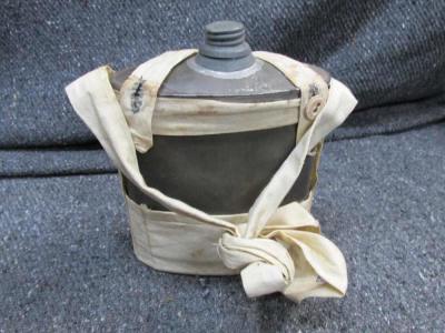 VINTAGE 19th CENTURY METAL CANTEEN WITH COVER AND CARRY STRAPS
